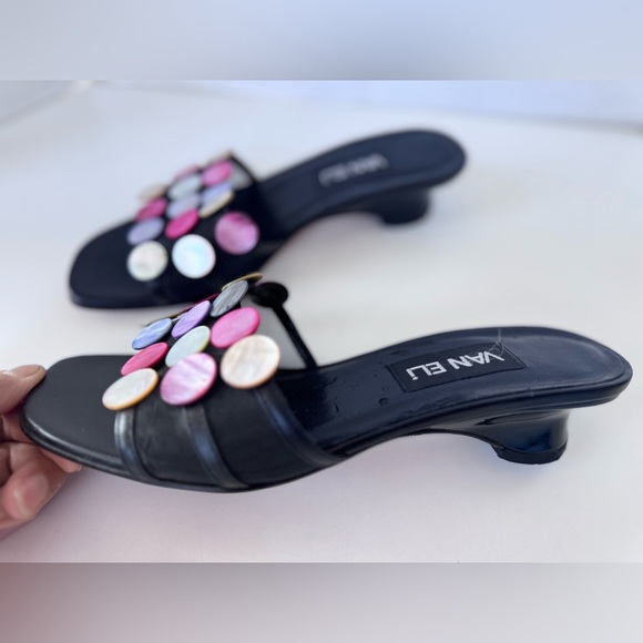 Vintage 90s Y2K VANELI Sequin Shell Slip On Wedge Sandals Shoes Size 7.5 *FLAWS - Picture 4 of 10